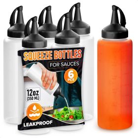 6 Pcs Condiment Squeeze Bottles for Sauces 12 oz Squirt Bottles for Liquids Refillable Leak Proof Easy to Fill Durable and Convenient Salad Dress