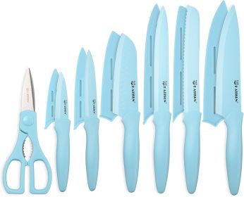 13 Piece Blue Non-Stick Stainless Steel Boxed Knives Set (Option: Style1)