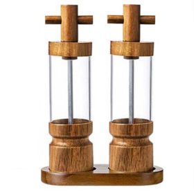 7 Inch Handle Manual Black Pepper Wood Grinder (type: Double+Base, Color: Natural)